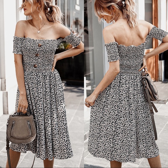 Stunning Mystery Dresses & Skirts - 💖🆕Navy Floral Off The Shoulder Midi Dress